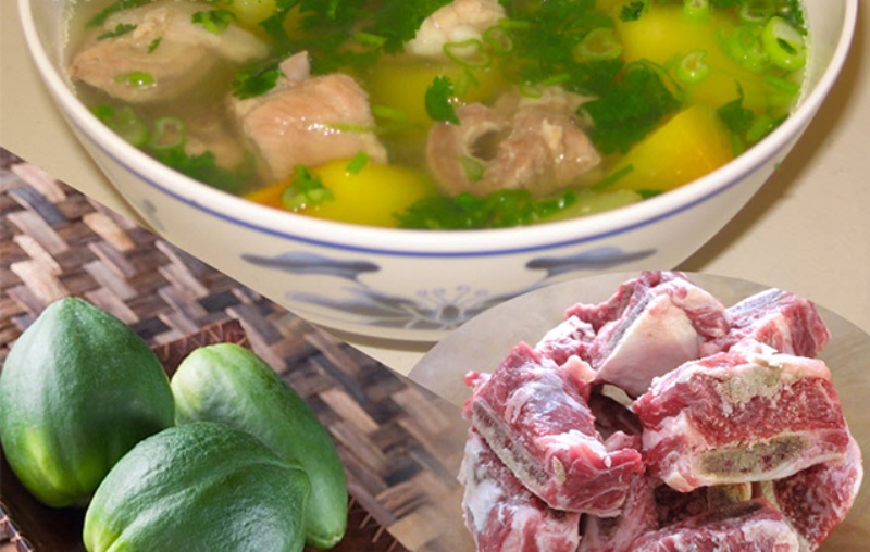 Các nguyên liệu được sử dụng để món sườn heo và sườn bò hầm đu đủ