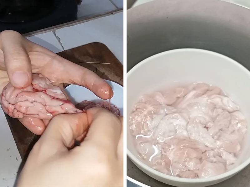 Óc heo rửa sạch và chế biến kỹ