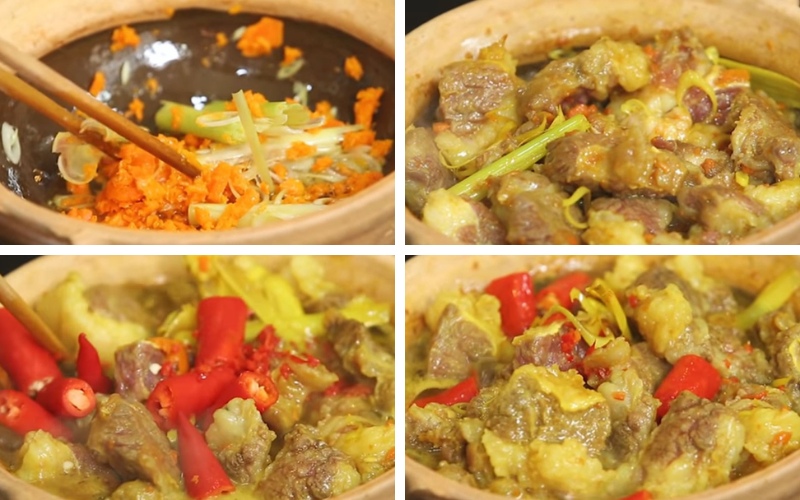 Công đoạn nấu thịt bò kho tiêu gừng nghệ