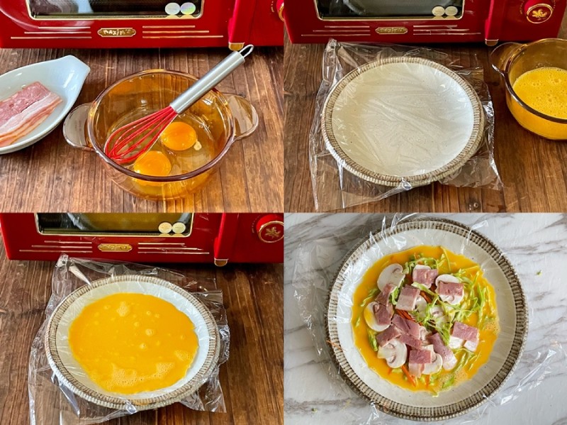 Đập trứng vào tô, khuấy đều và thêm thịt