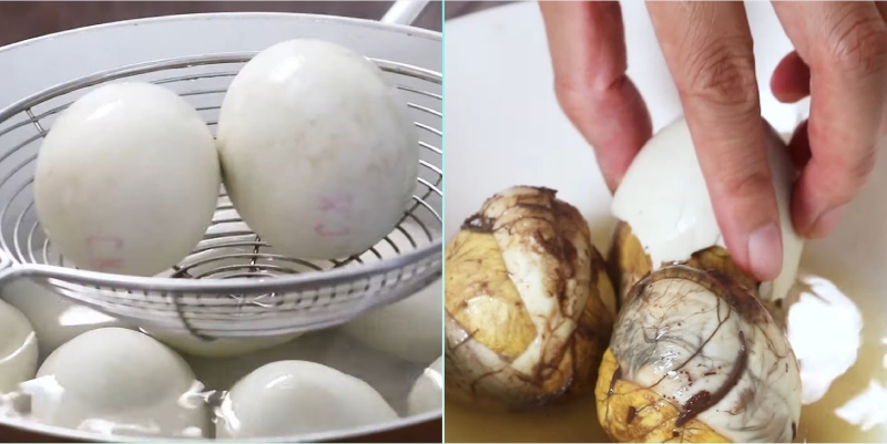 Luộc trứng vịt lộn và bóc vỏ sau khi chín