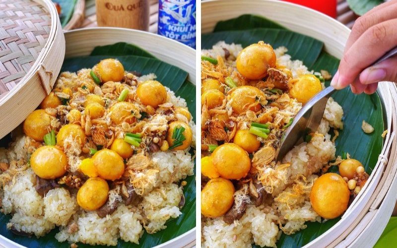 Thành phẩm món xôi lòng gà trứng non thơm ngon