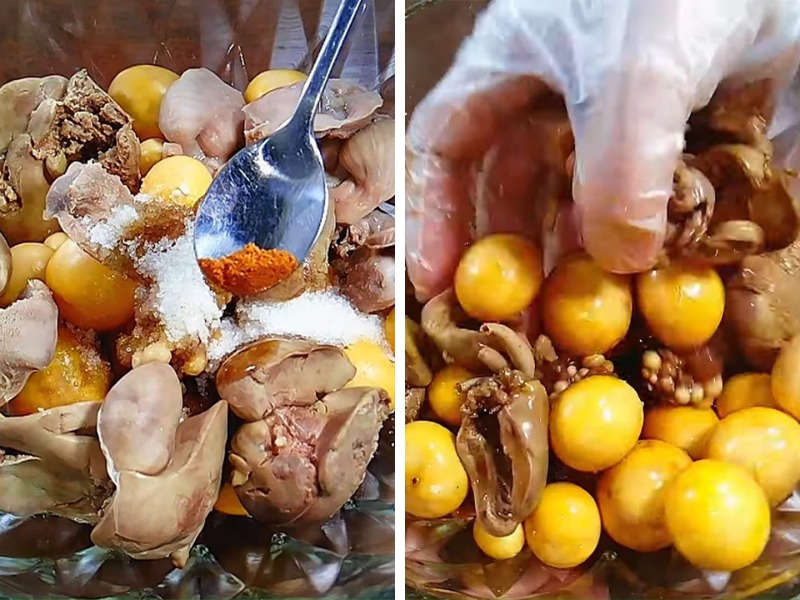Ướp lòng gà với hỗn hợp gia vị