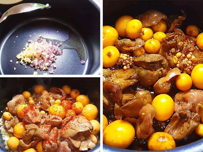 Tiến hành công đoạn nấu phá lấu lòng gà