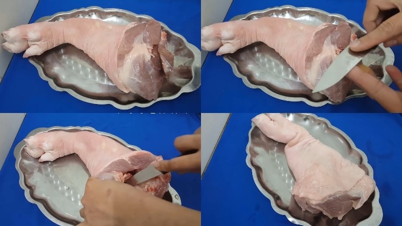 Dùng dao rút xương chân giò