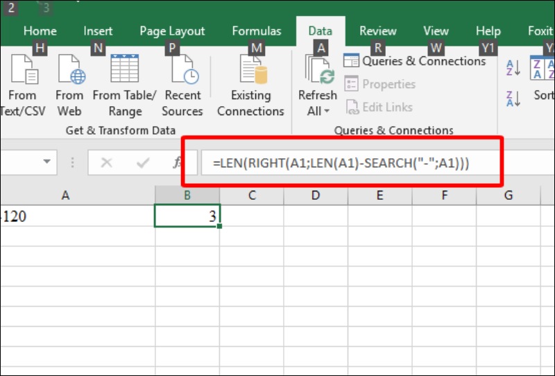 Kết hợp hàm LEN với hàm RIGHT và SEARCH