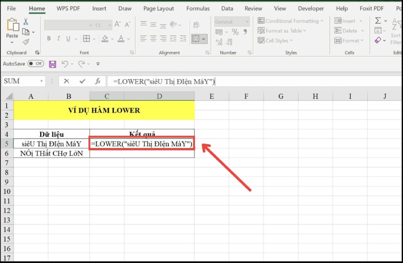 Sử dụng hàm LOWER để chuyển chữ hoa sang chữ thường khi thứ tự chữ hoa bị xáo trộn