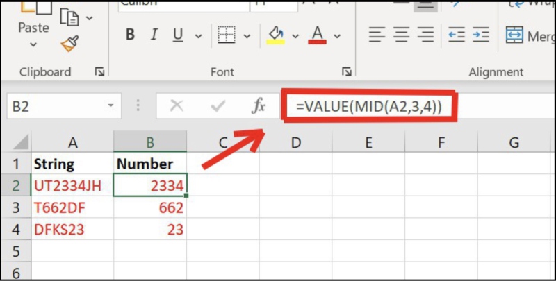 Sử dụng hàm VALUE kết hợp hàm MID
