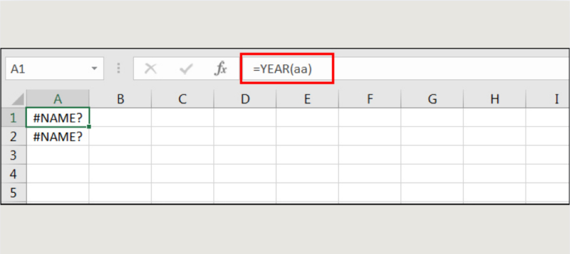 Lỗi NAME xuất hiện khi hàm YEAR tham chiếu đến tham số không hợp lệ