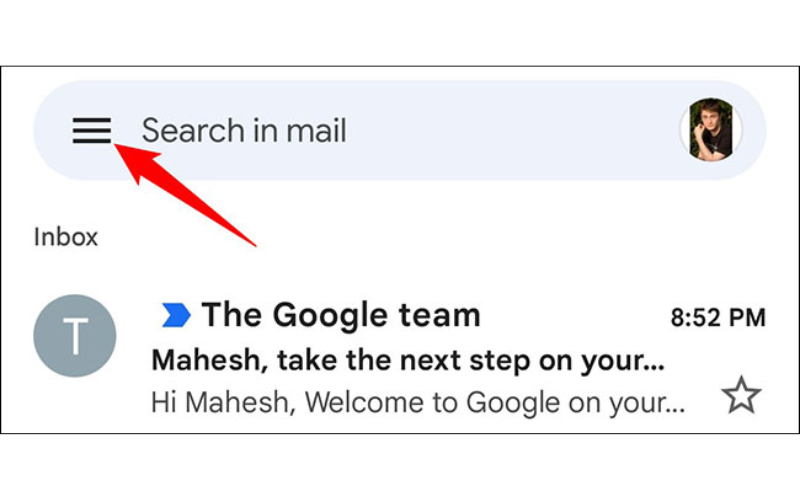 mở ứng dụng Gmail