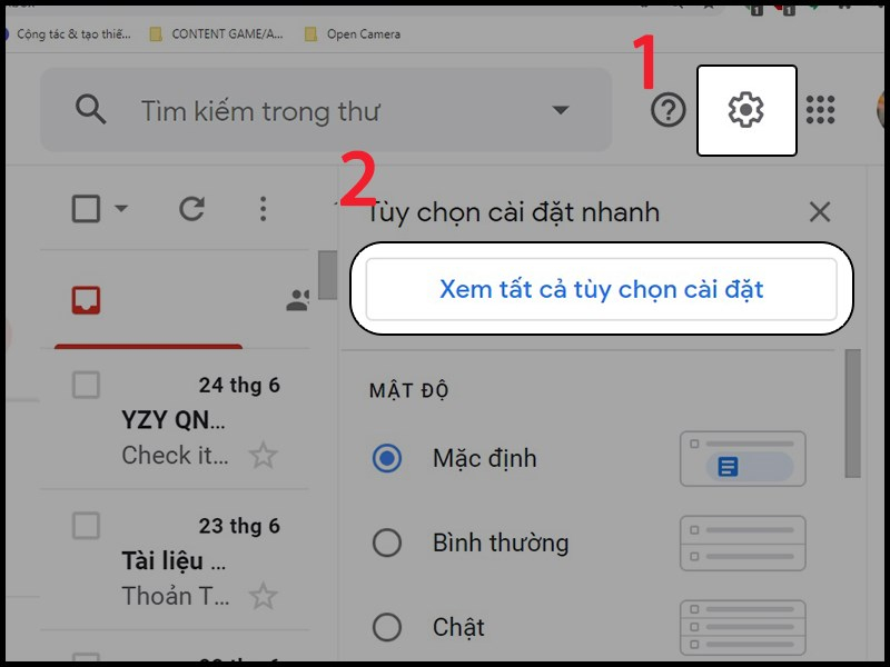 xem toàn bộ tùy chọn cài đặt trên gmail