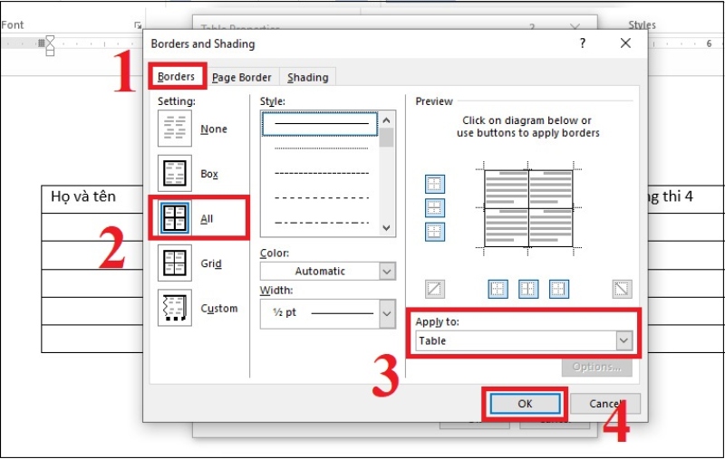 Khắc phục lỗi mất dòng kẻ trong hộp thoại Borders anh Shading