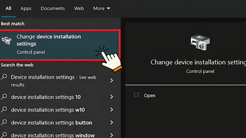 chọn Change device installation settings