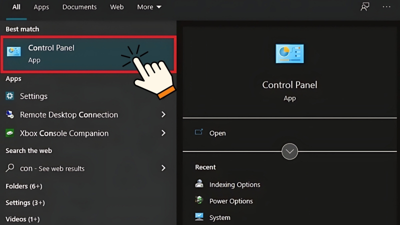 chọn control panel