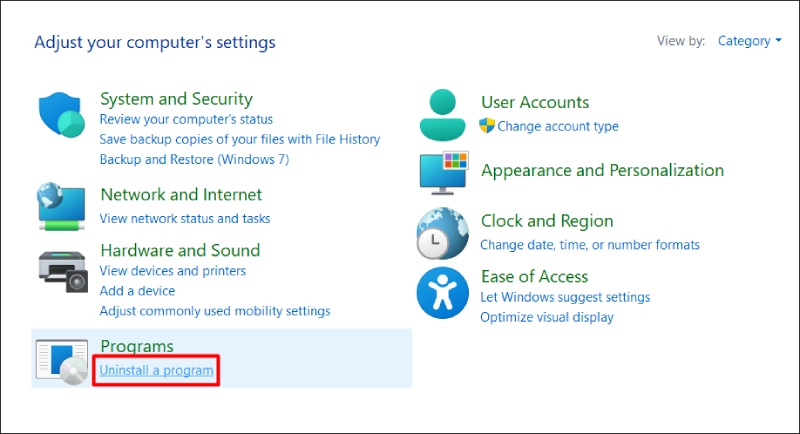 Chọn cài đặt chương trình trên Windows