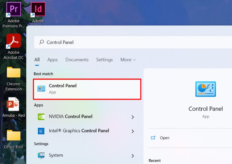 Tìm Control Panel trên máy tính
