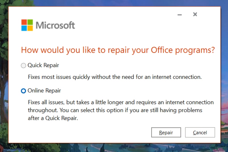 Chọn Online Repair Office