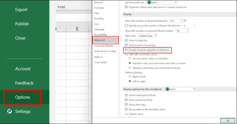 Tắt tăng tốc đồ họa phần cứng