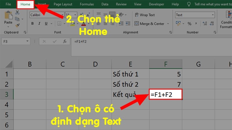 Ô định dạng Text khiến Excel không tính công thức đúng