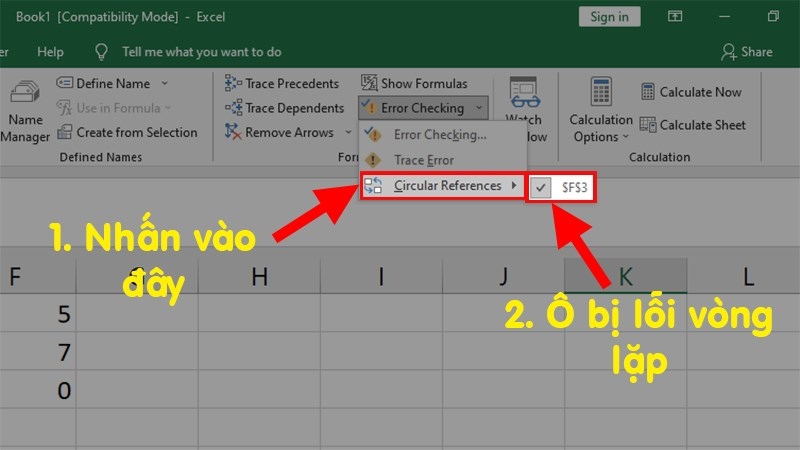 Xác định ô bị lỗi vòng lặp khiến Excel không tính công thức