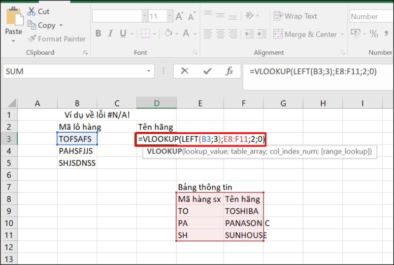 Ví dụ kết hợp hàm VLOOKUP và hàm LEFT
