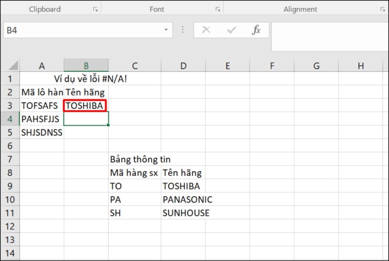 Khắc phục lỗi #N/A và trả về chính xác kết quả mong muốn