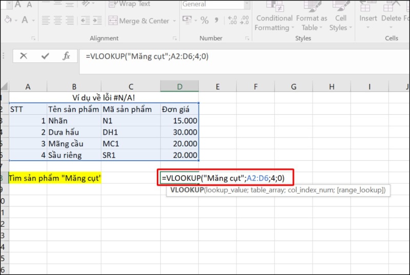 Nhập công thức tìm kiếm bằng hàm VLOOKUP bị sai