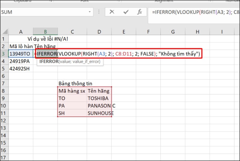 Dùng hàm IFERROR để ẩn lỗi #N/A