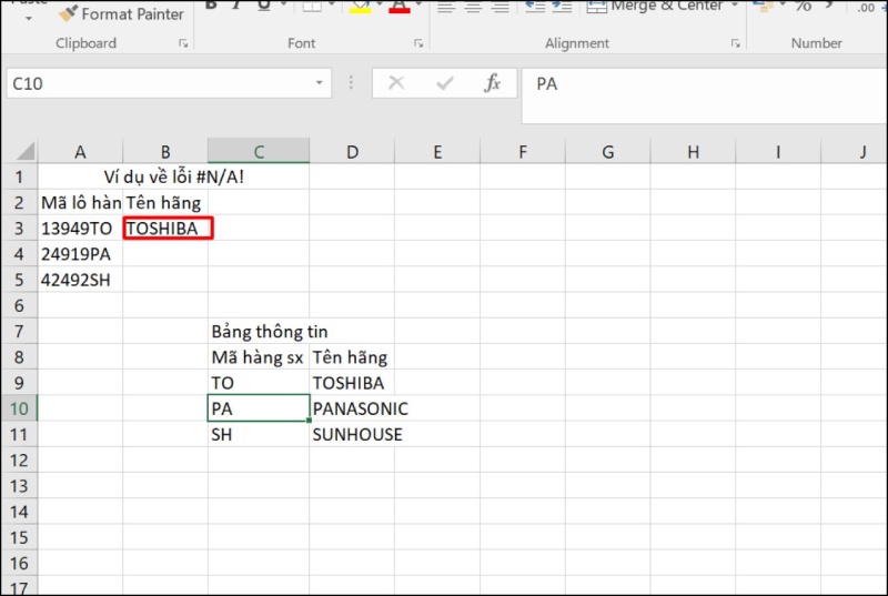 Xóa khoảng trắng thừa để khắc phục lỗi #N/A