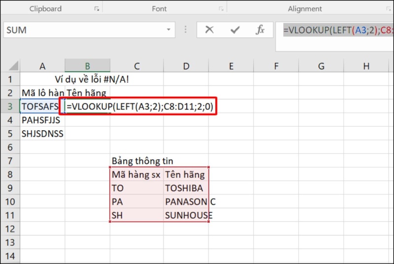 Nhập lại đúng công thức hàm VLOOKUP