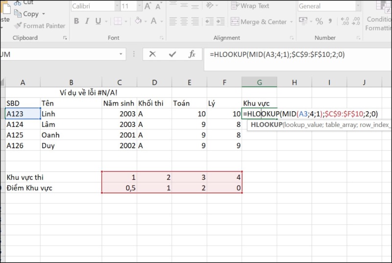 Lỗi khi sử dụng hàm MID