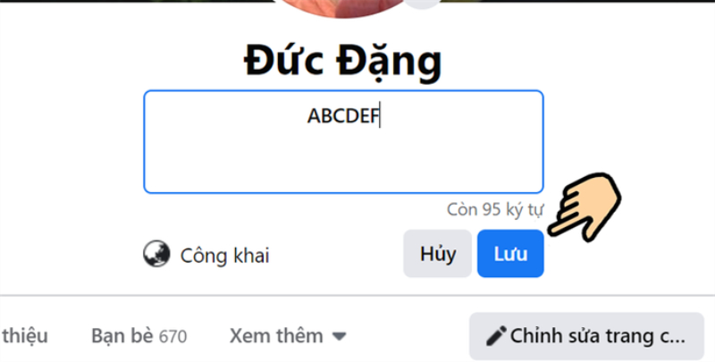 nhập tiểu sử và nhấn lưu