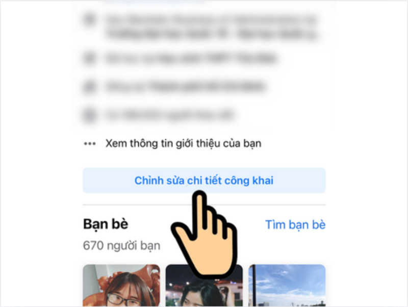 truy cập vào mục chỉnh dửa chi tiết công khai trên điện thoại