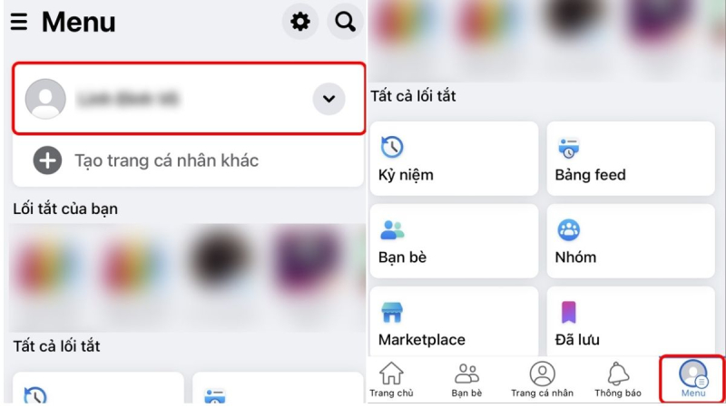 vào trang cá nhân facebook