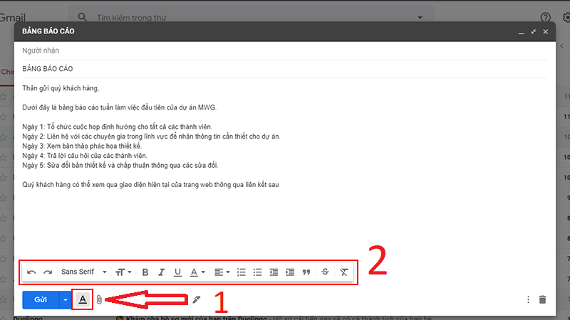 định dạng văn bản trong gmail