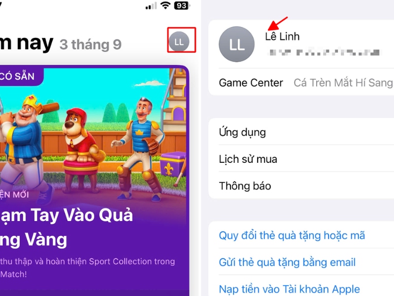 Vào trang cá nhân app store