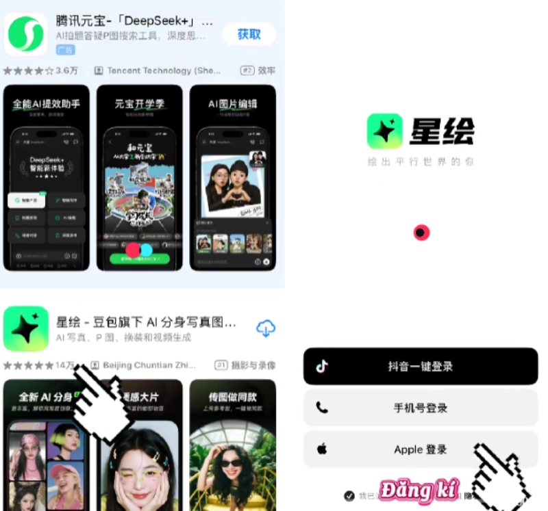 Tìm kiếm để tải app và đăng ký thông tin