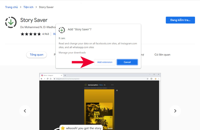 Cài tiện ích Story Saver vào Chrome