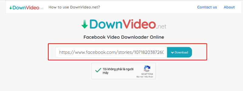 Dán link story Facebook vào trang DownVideo 