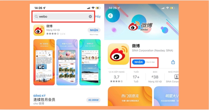 Cài đặt ứng dụng Weibo từ App Store cho iPhone