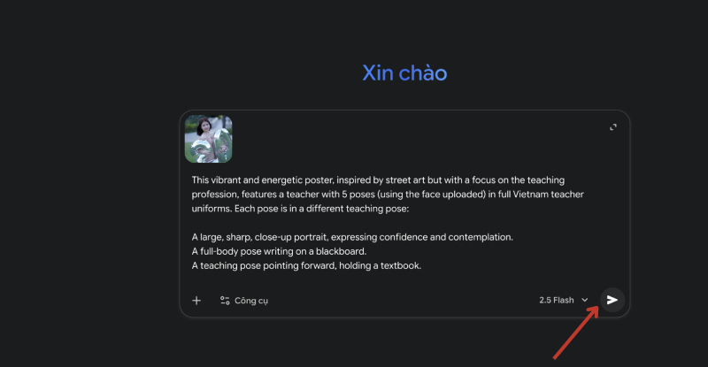 Nhập prompt tạo ảnh thầy cô giáo trong Gemini AI