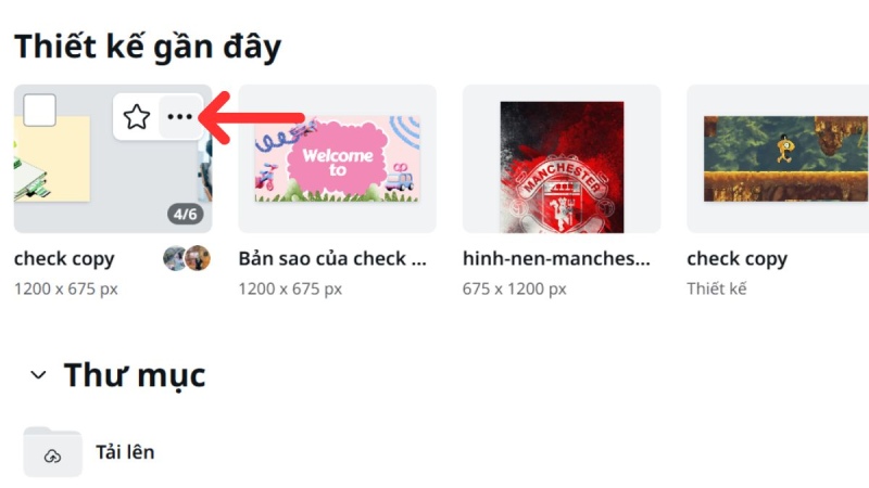 Chọn dấu ba chấm cạnh thiết kế trong Canva để mở tùy chọn nhân bản