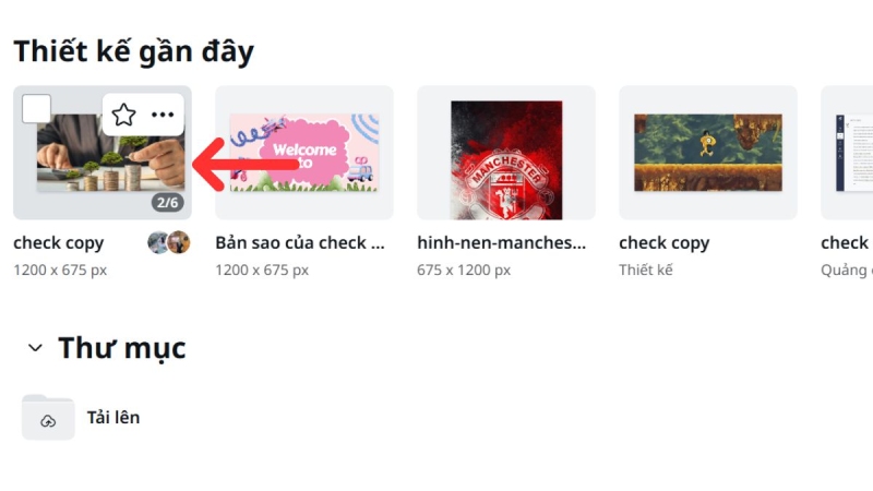 Mở danh sách thiết kế gần đây trên Canva
