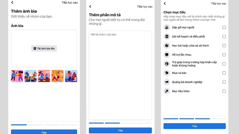 Thêm ảnh bìa, mô tả và chọn mục tiêu nhóm trên Facebook