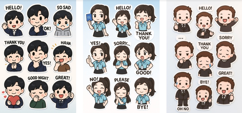 Mẫu sticker các chàng trai, cô gái