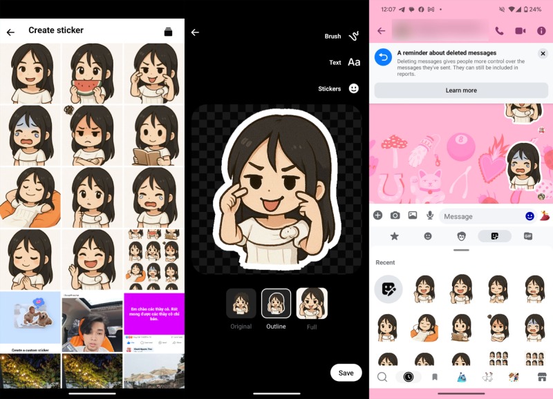 Sticker được tải lên mesenger