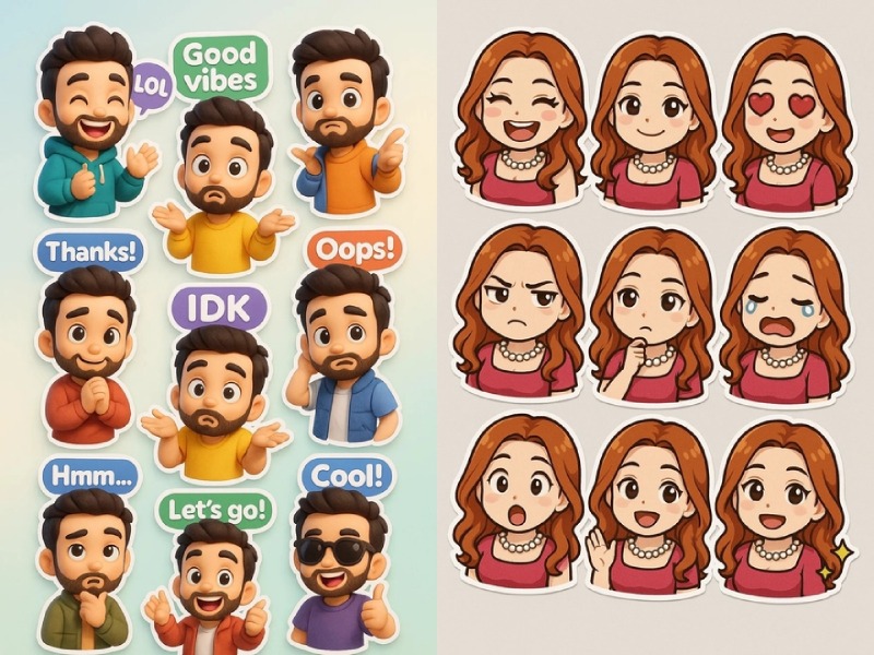 Biểu cảm vui vẻ đến giận dữ trong sticker