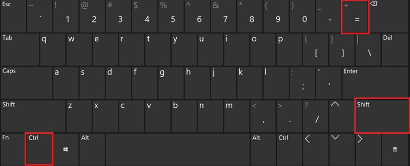 Tổ hợp phím Ctrl + Shift + =