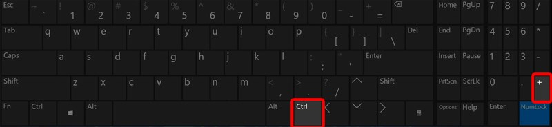 Phím tắt Ctrl + dấu cộng trên bàn phím số