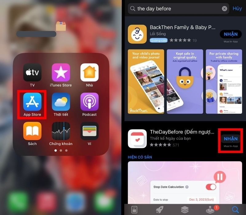Thao tác cài đặt ứng dụng đếm ngược trên iPhone